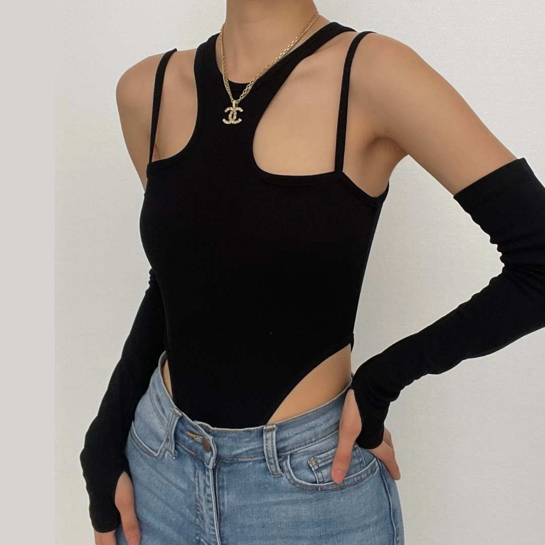 Gloves irregular solid cami crewneck bodysuit