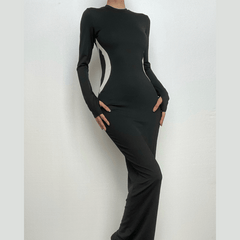 Gloves contrast long sleeve crewneck maxi dress