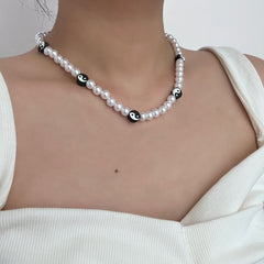 Faux pearl beaded clay necklace