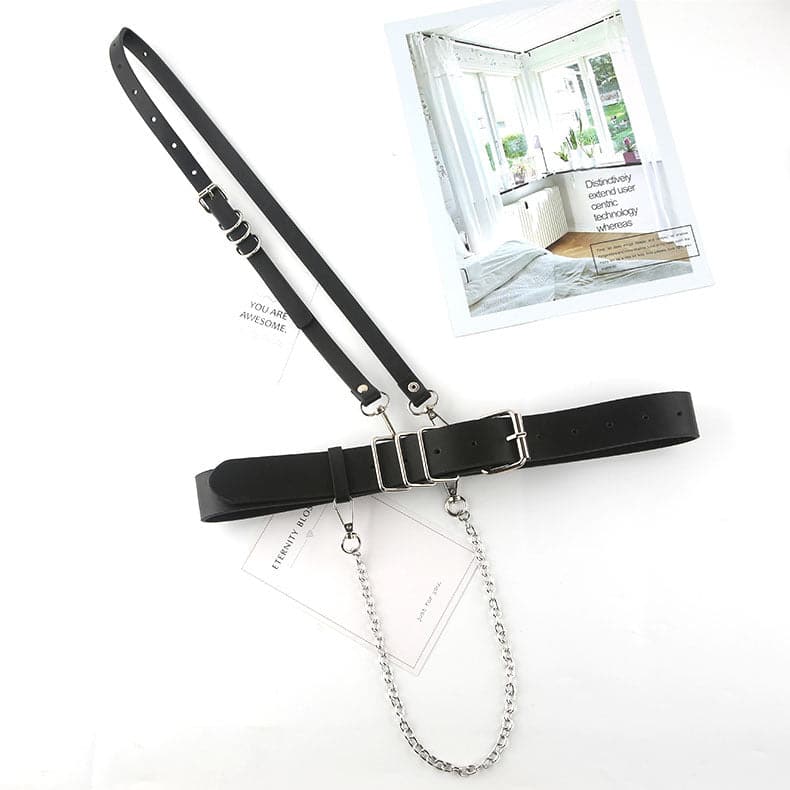 Buckle PU leather metal chain adjustable belt