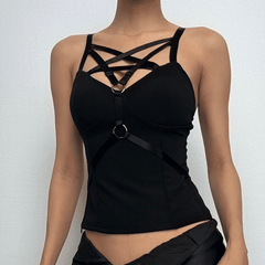 Cross front o ring solid backless cami top