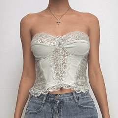 Halter lace bustier sweetheart neck patchwork top