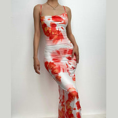 Cross open back tie dye maxi dress