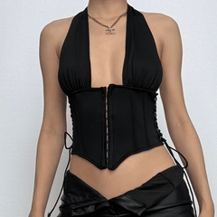 Halter lace up backless corset top