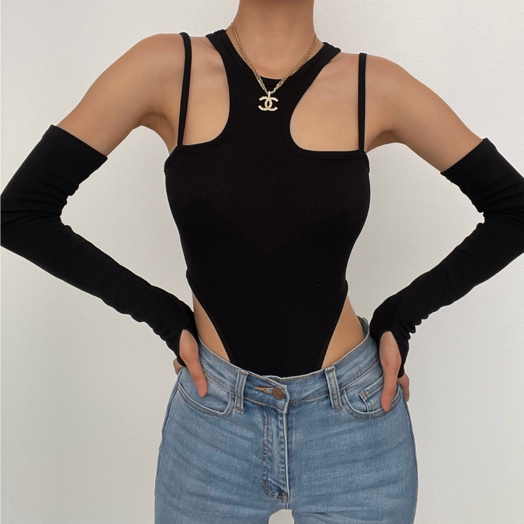 Gloves irregular solid cami crewneck bodysuit