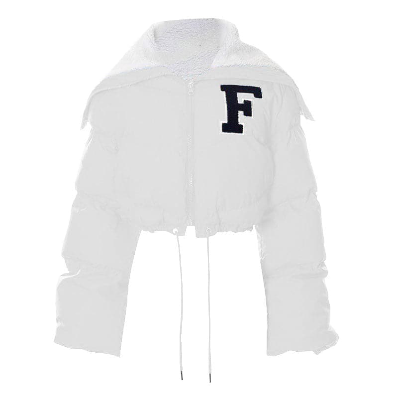 Fluffy embroidery drawstring long sleeve turnover collar zip-up coat