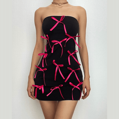 Bowknot contrast backless tube mini dress