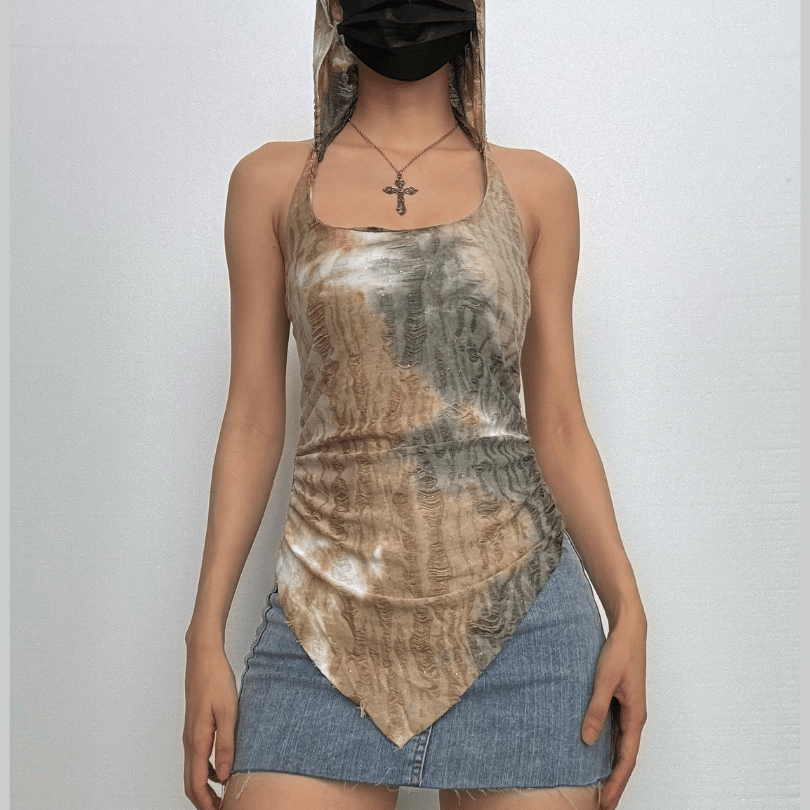 Halter hoodie square neck tie dye top