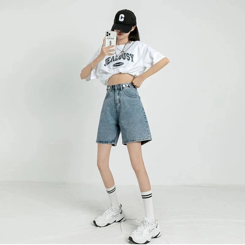 Adjustable Waist Denim Shorts