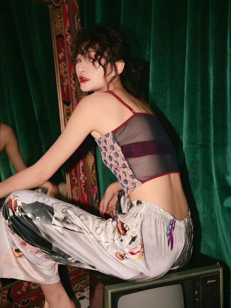 Animal Pattern Sheer Back Crop Top