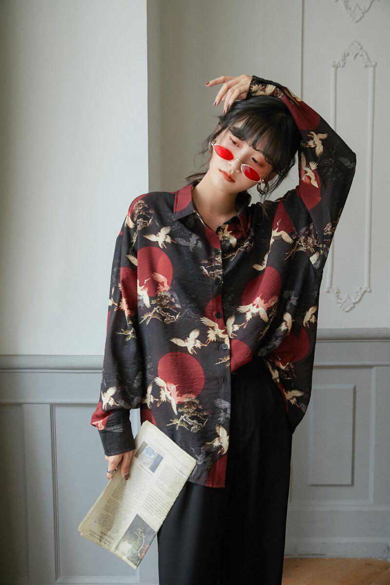 Bird Pattern Long Sleeve Shirt