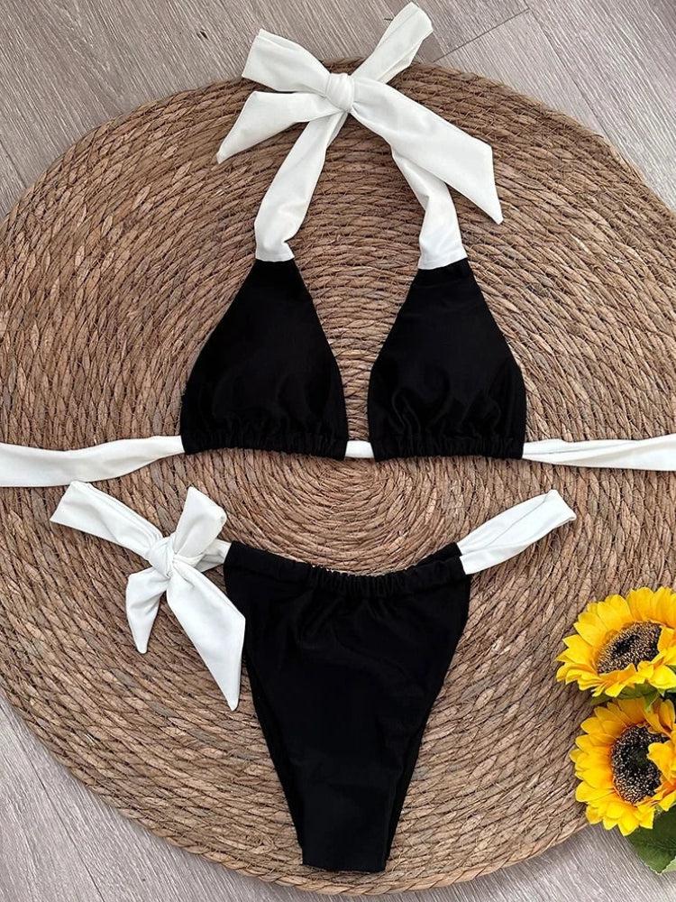 Black & White Tie Up Bikini Set