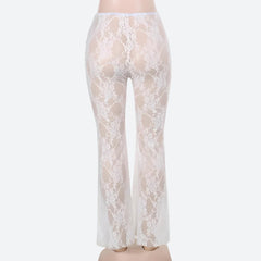 Bow Transparent Lace Flare Pants