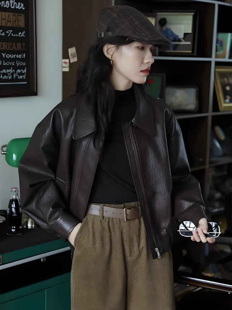 Brown Faux Leather Jacket