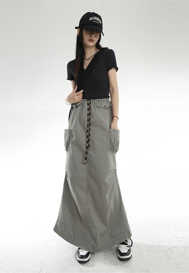 Cargo Pockets Parachute Maxi Skirt