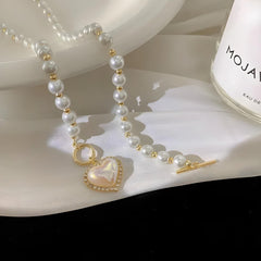 Coquette Heart Pearl Necklace