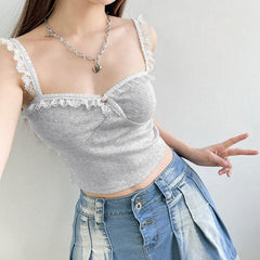 Coquette Lace Trimming Crop Top