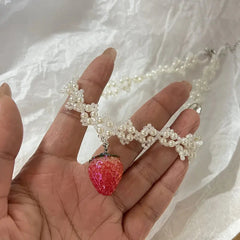 Coquette Strawberry Pearl Beaded Necklace