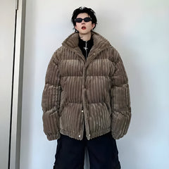 Corduroy Buttoned Puffer Jacket