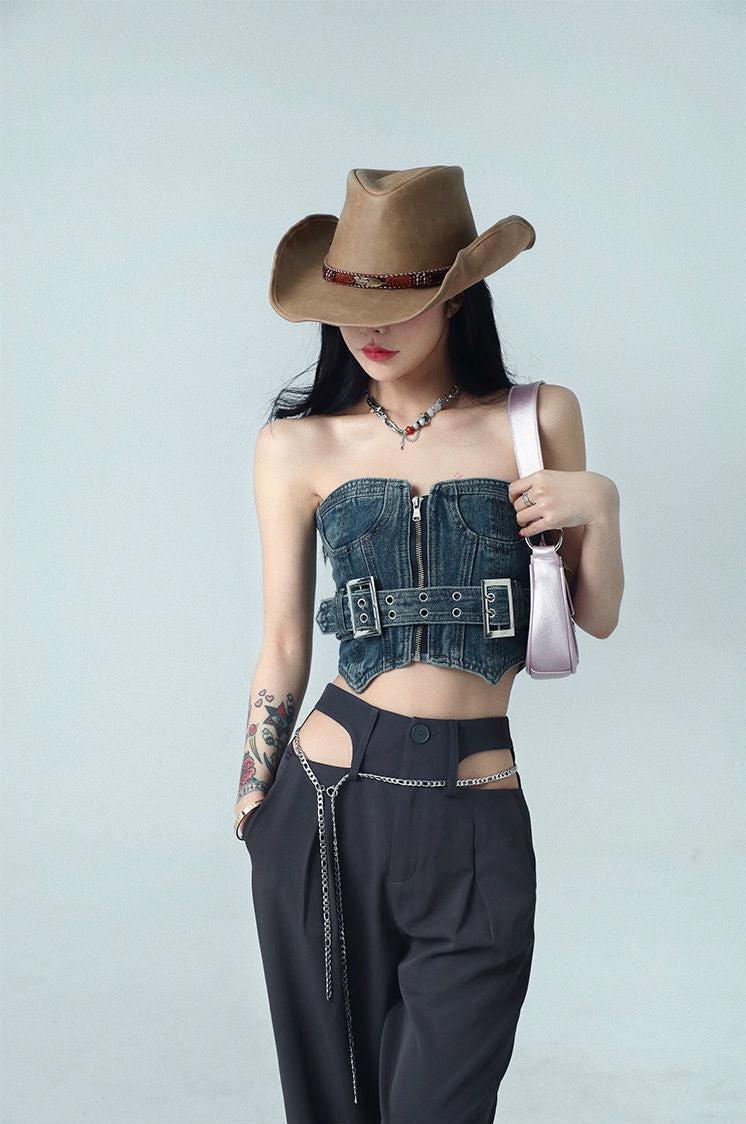 Cowgirl Crop Denim Tube Top