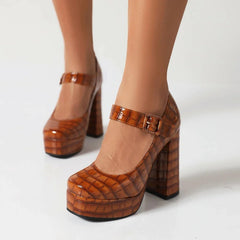 Crocodile Square Toe Platform High Heels