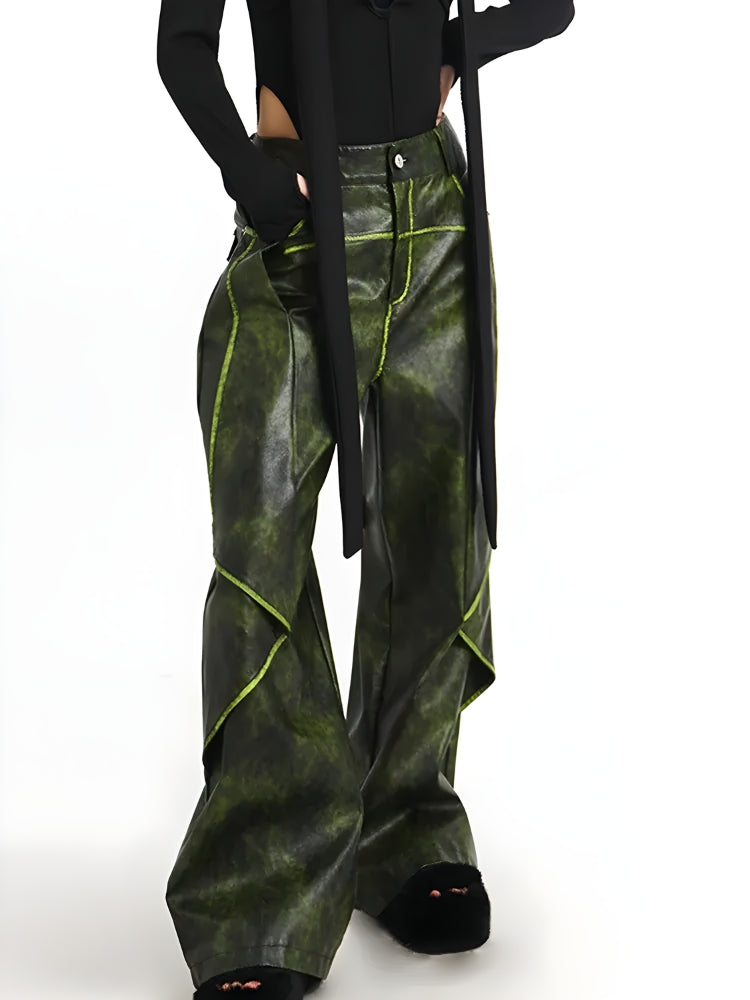 Cyberpunk Forest Faux Leather Pants