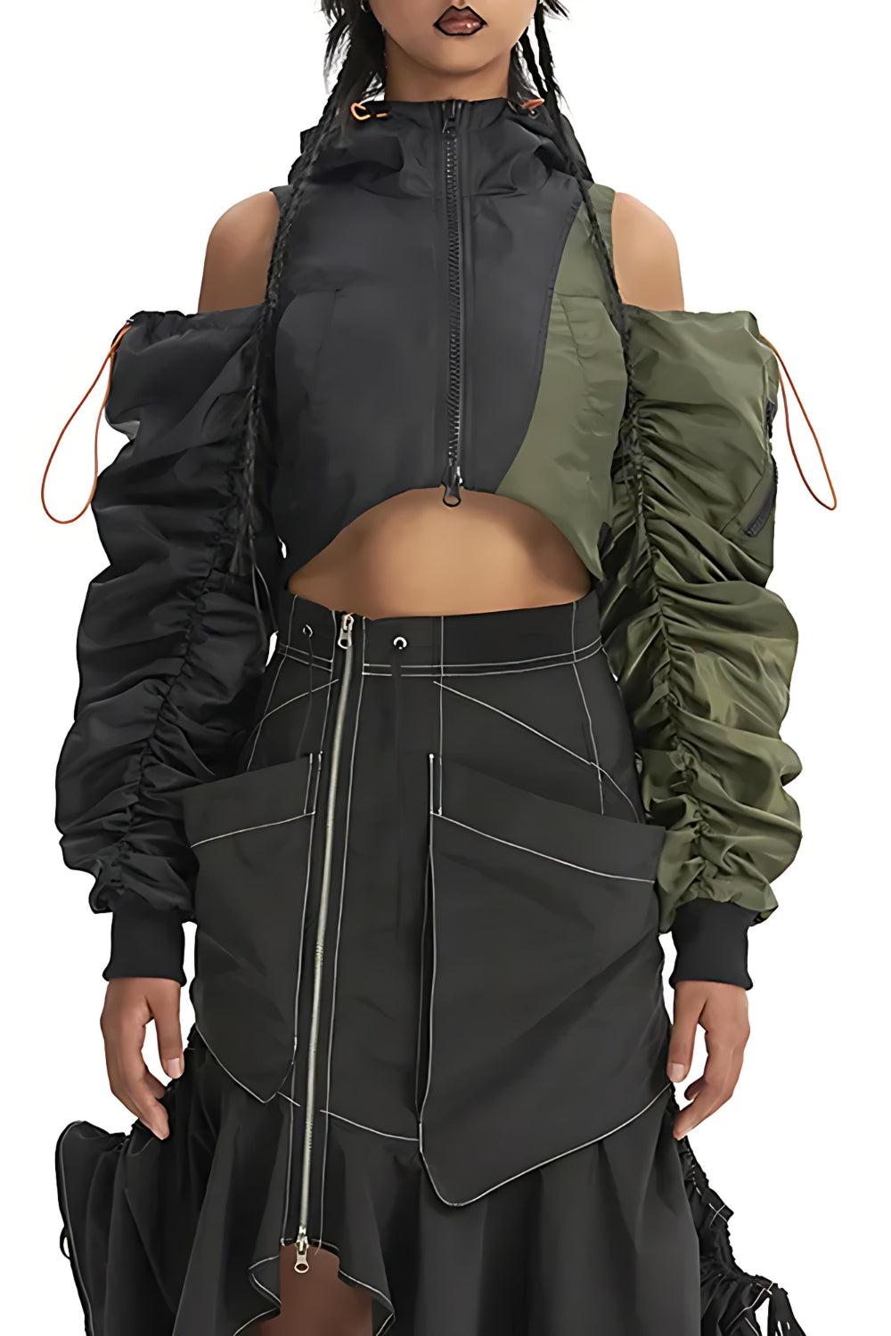 Cyberpunk Ruched Sleeve Puffer Jacket