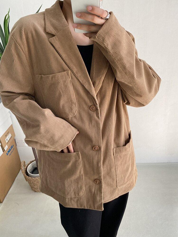 Dark Academia Corduroy Long Jacket