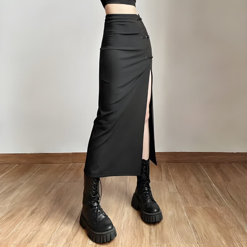 Dark Academia High Split Midi Pencil Skirt