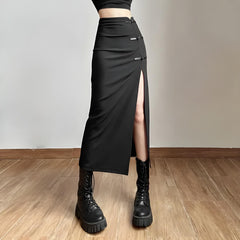 Dark Academia High Split Midi Pencil Skirt