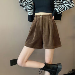 Dark Academia High Waist Corduroy Shorts