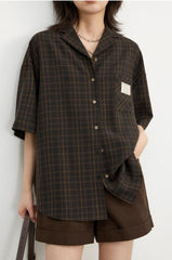 Dark Academia V-Neck Plaid Shirt