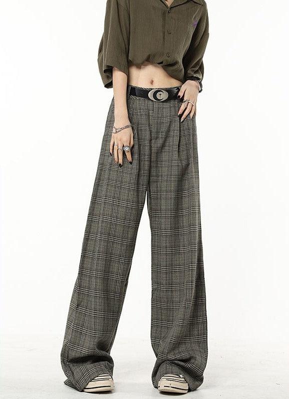 Dark Academia Wide Leg Plaid Pants