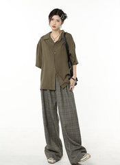 Dark Academia Wide Leg Plaid Pants