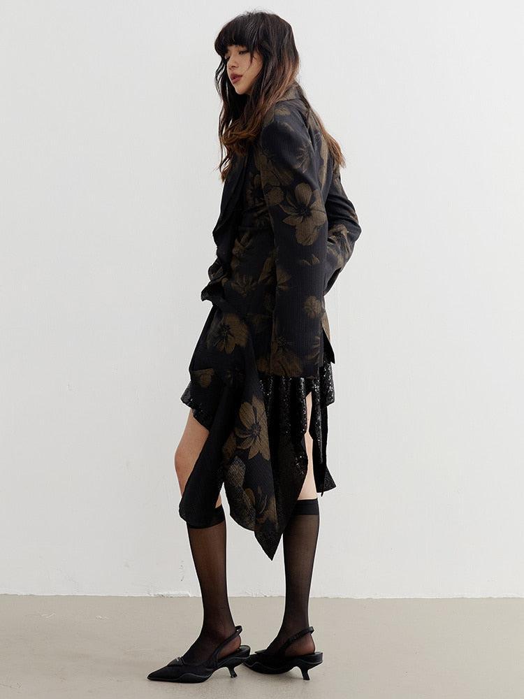 Dark Floral Asymmetric Blazer