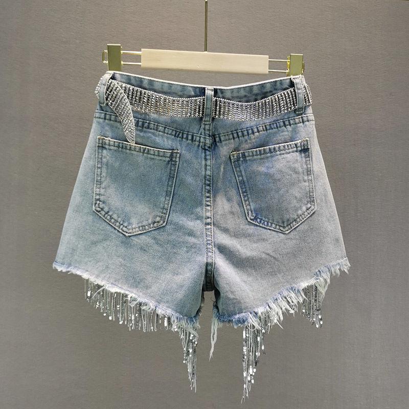 Disco Cowgirl Rhinestone Fringe Denim Shorts