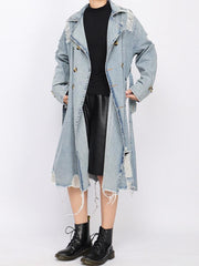 Distressed Denim Trench Coat