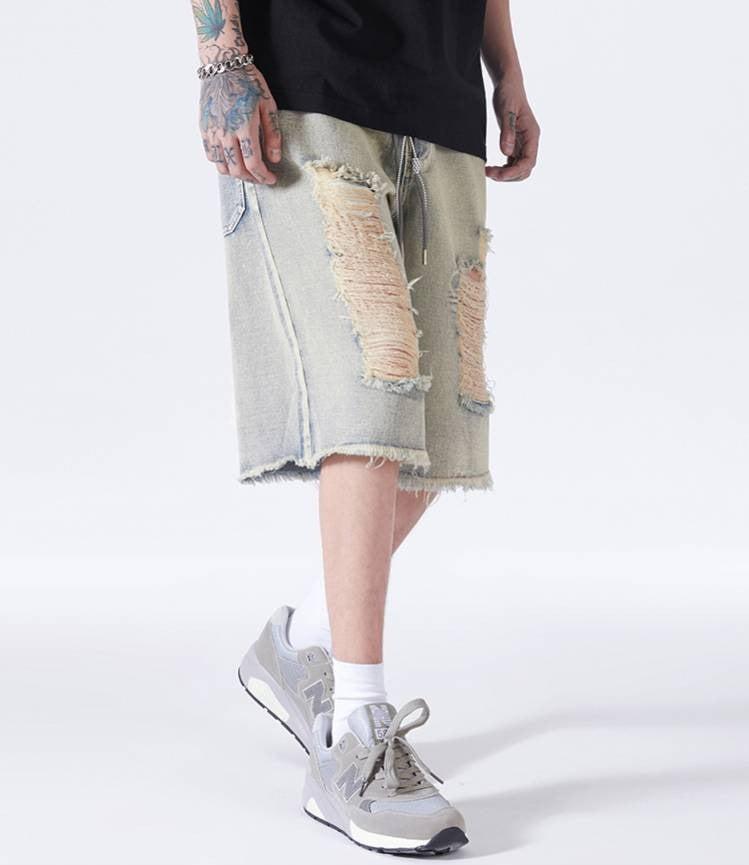 Distressed Light Wash Denim Shorts