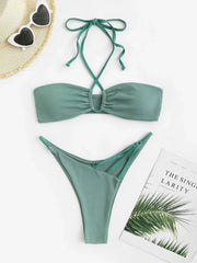 Drawstring Halter Tie Bikini Set