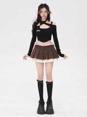 Drawstring Pleated Mini Skirt