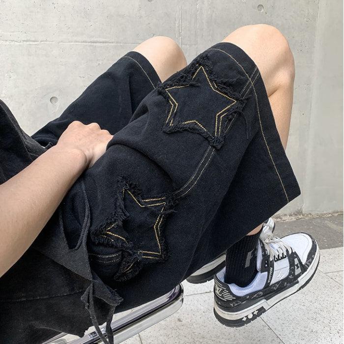 Drawstring Star Embroidered Shorts