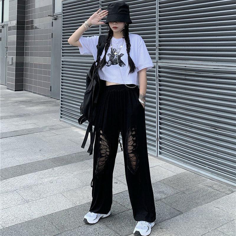 Elasticated Waist Butterfly Cut-Out Pants