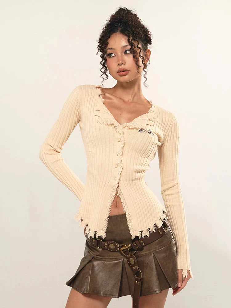 Fairy Grunge Corduroy Distressed Cardigan