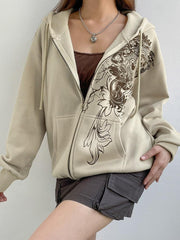 Fairy Grunge Floral Zip-Up Hoodie