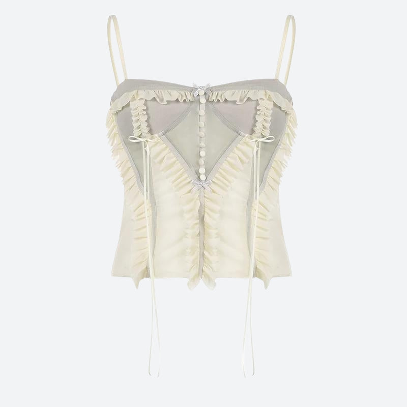 Fairycore Ruffled Mesh Corset Top