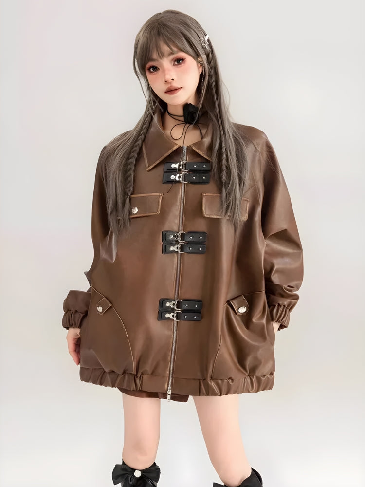 Faux Leather Oversized Jacket