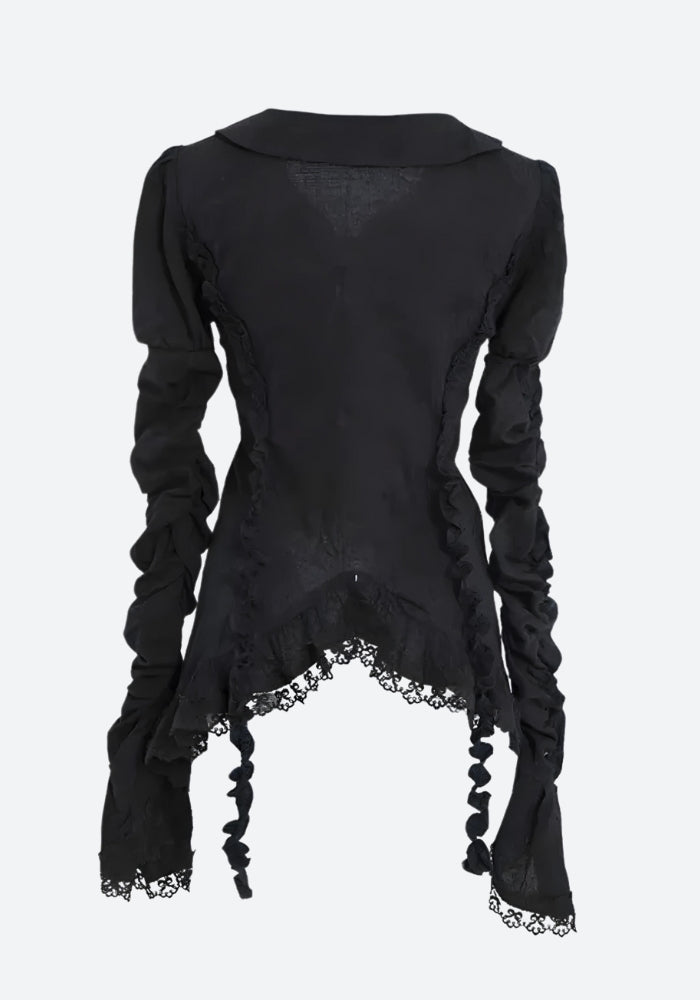 Goth Asymmetric Ruched Sleeve Shirt