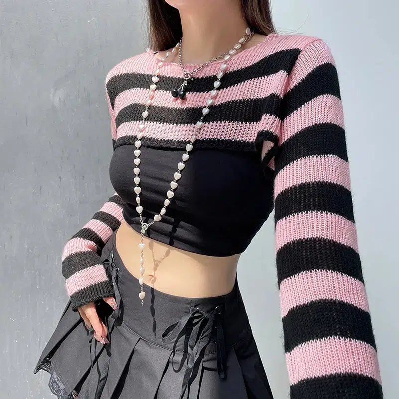 Goth Striped Knitted Shrug Sweater