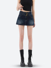 Grunge Belted Denim Mini Skirt