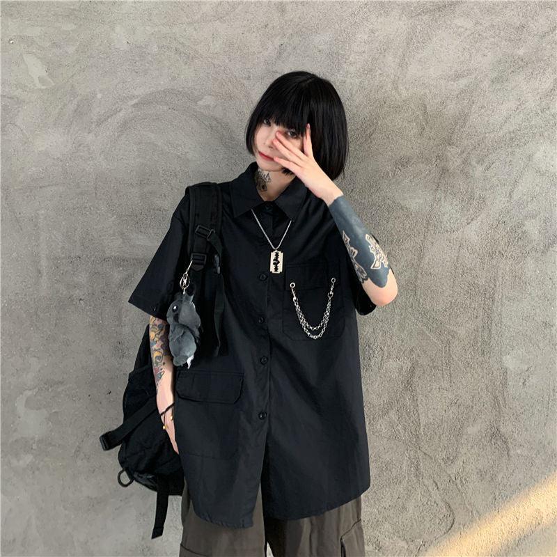 Grunge Detachable Sleeve Shirt